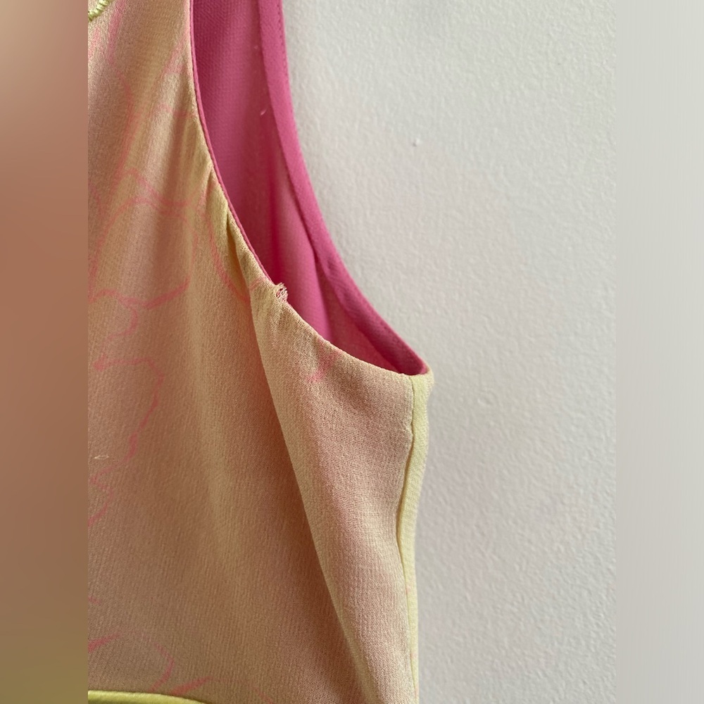Adrianna Y2K Silk 90’s Y2K Embroidered Floral Print Green & Pink Dress Size 8 - Picture 5 of 11